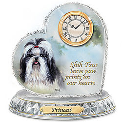 Shih Tzu Art Crystal Heart Clock with Dog's Name