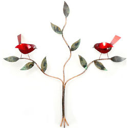 Red Birds in a Tree Copper Wall Art Sculpture