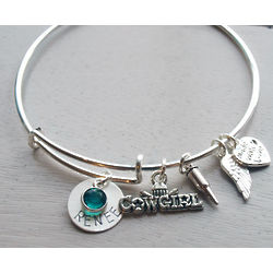 Cowgirl Personalized Hand-Stamped Bangle Bracelet with Birthstone