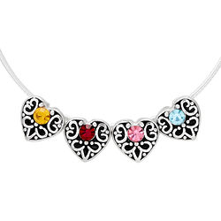 Vintage Style 4 Birthstone Heart Silver Slide Necklace
