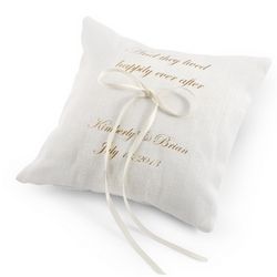 They Lived Happily Ever After Ring Pillow with Gold Print