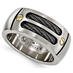 Men's Gold and Titanium Black Cable Promise Ring