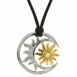 Sterling Silver Golden Sun and Moon Necklace