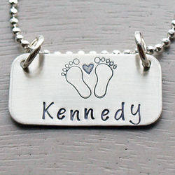 Personalized Sterling SilverFootprints Bar Necklace