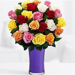 Long Stemmed Rainbow Roses with Chocolates