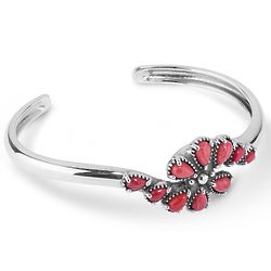 Silver & Red Coral Cuff Bracelet