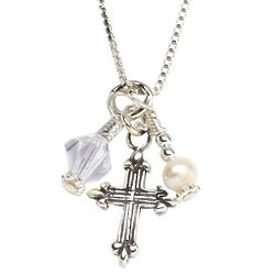 Girl's Cross & Crystal Pendant Necklace
