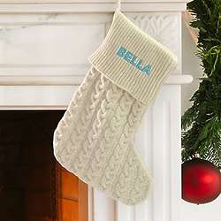 Let It Snow Cable Knit Embroidered Stocking