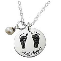 Mother's Personalized Baby Footprints Sterling Silver Necklace