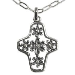 Blossoming Faith' Sterling Silver Cross Necklace
