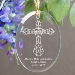 Engraved First Holy Communion Oval Glass Ornament