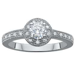 Silver Grace Halo Cubic Zirconia Solitaire Engagement Ring