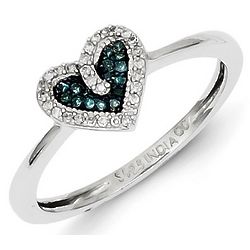 Sterling Silver Heart Promise Ring with Blue Diamonds