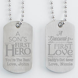 First Hero, First Love Engraved Dog Tag Set