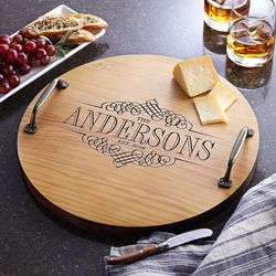 Personalized Decorative Family Name Wood Barrel Tray
