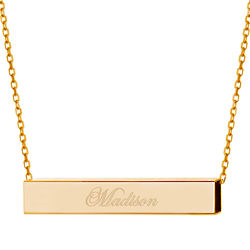 Engravable 4 Sided Square Gold Name Bar Necklace