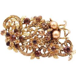Vintage Antique Gold Brooch with Smoked Topaz Crystals