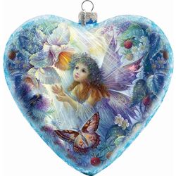Flower Fairy Glass Heart Ornament