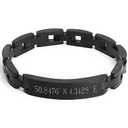 Men's Black Plate Custom GPS Coordinates Bracelet