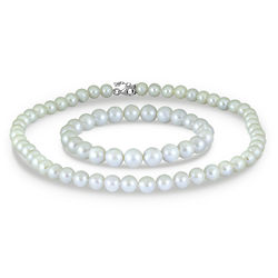 8-9 mm White Freshwater Cultured Pearl Necklace and Bracelet