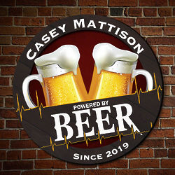 Personalized Powered by Beer Wooden Bar Sign