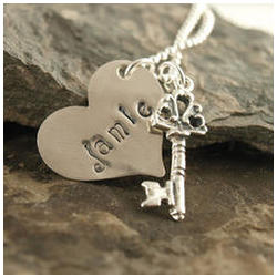 Key to My Heart Personalized Hand Stamped Necklace