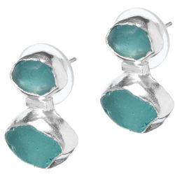 2 Stone Sea Glass Stud Earrings