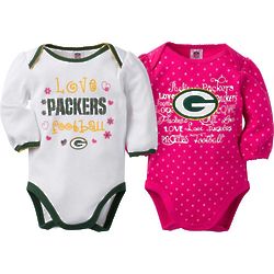 2 Green Bay Packers Long-Sleeve Bodysuits for Baby Girls