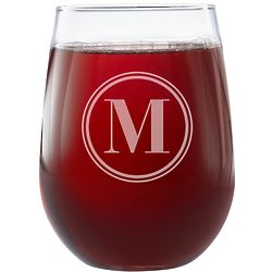 Personalized Classic Monogram in Circle Stemless Wine Glass