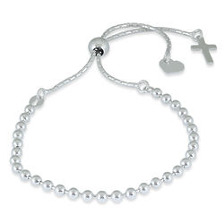 Heart and Cross Bead Bolo Bracelet in Sterling Silver