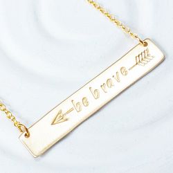 Be Brave Personalized Arrow Brass Bar Necklace