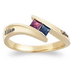 Couple's Square Birthstone and Name Ring