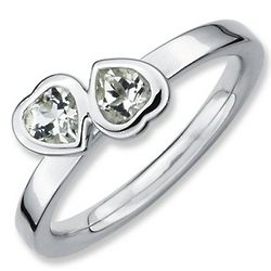 Double Heart White Topaz Promise Ring in Sterling Silver