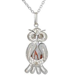 Nocturnal Friend Sterling Silver Filigree Owl Pendant Necklace