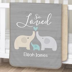 Personalized So Loved Elephants Sherpa Baby Blanket