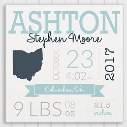 Personalized State Birth Announcement Canvas Print