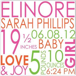 Preppy Baby Girl Canvas Birth Announcement Print