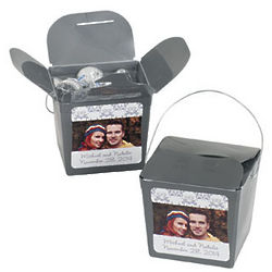 Silver Swirl Custom Photo Take Out Favor Boxes