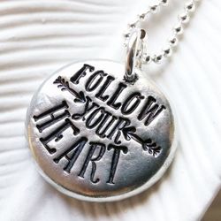 Follow Your Heart Pewter Pebble Necklace