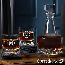 Personalized Orrefors Whiskey Decanter Set and Rocks Glasses