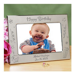 Engraved Happy Birthday Silver Picture Frame