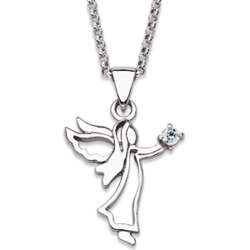 Sterling Silver Angel in Profile Necklace with CZ Accent