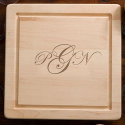 Raised Monogram Maple Cutting Board with Serving Handles