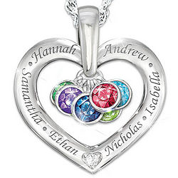 Diamond Moving Birthstones Family Pendant with Engraved Names
