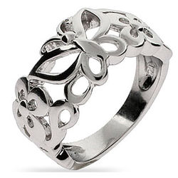 Sterling Silver Fluttering Butterfly and Flower Ring