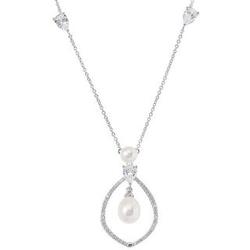Elongated Freshwater Cultured Pearl and Cubic Zirconia Necklace
