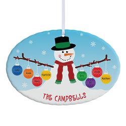 Personalized Whimsical Snowman Large Oval Ornament