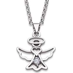 Sterling Silver Angel in Halo Necklace with CZ Accent