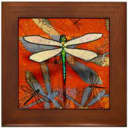 Dragonfly Design Framed Tile Decoration