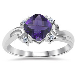 Diamond and AAA Amethyst Ring in 14K White Gold